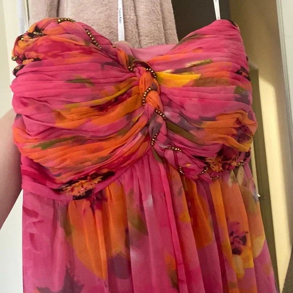chinese dress ladies Calvin Klein Womens Floral Print V-Neck Gown, Hibscus Multi, 10 at Amazon  Women's Clothing store main image 0